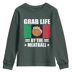 Funny Meatball Youth Sweatshirt Italian Food Italy Flag TS10 Dark Forest Green Print Your Wear