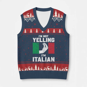 Funny Italian V-Neck Knit Sweater Vest Im Not Yelling Im Italian Italy Flag TS10 Navy Red Print Your Wear