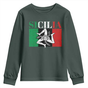 Italian Flag Youth Sweatshirt Pisa Tower Colosseum Classic Scooter Retro TS10 Dark Forest Green Print Your Wear