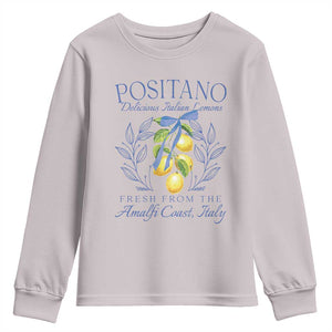 Positano Italy Youth Sweatshirt Amalfi Coast Italian Lemons Town Italy Vacation TS10 Ice Gray Print Your Wear