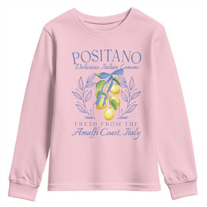 Positano Italy Youth Sweatshirt Amalfi Coast Italian Lemons Town Italy Vacation TS10 Light Pink Print Your Wear