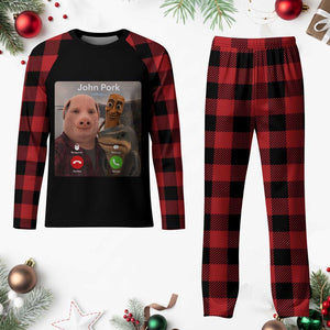 Tung Tung Tung Sahur John Pork Calling Plaid Pajama Set Tralalero Tralala Meme Brainrot Funny