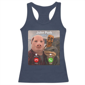 Tung Tung Tung Sahur John Pork Calling Racerback Tank Top Tralalero Tralala Meme Brainrot Funny
