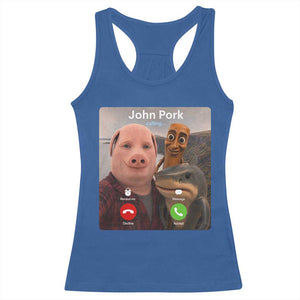 Tung Tung Tung Sahur John Pork Calling Racerback Tank Top Tralalero Tralala Meme Brainrot Funny