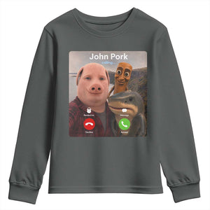 Tung Tung Tung Sahur John Pork Calling Youth Sweatshirt Tralalero Tralala Meme Brainrot Funny