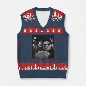 Tung Tung Tung Sahur John Pork Meme Brainrot V-Neck Knit Sweater Vest There Is Motion At Your Front Door