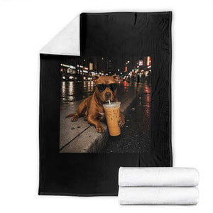 Funny Pitbull Drinking Iced Coffee Throw Blanket Vintage Pittie Dog Lovers Meme