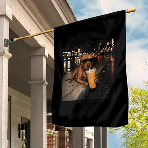 Funny Pitbull Drinking Iced Coffee Garden Flag Vintage Pittie Dog Lovers Meme