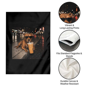 Funny Pitbull Drinking Iced Coffee Garden Flag Vintage Pittie Dog Lovers Meme