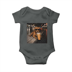 Funny Pitbull Drinking Iced Coffee Baby Onesie Vintage Pittie Dog Lovers Meme