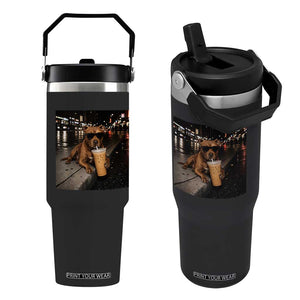 Funny Pitbull Drinking Iced Coffee Flip Straw Tumbler Vintage Pittie Dog Lovers Meme