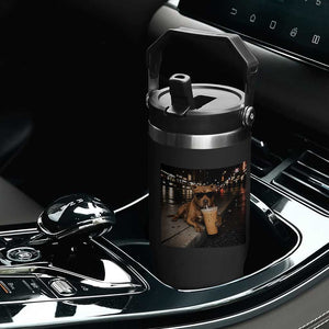 Funny Pitbull Drinking Iced Coffee Flip Straw Tumbler Vintage Pittie Dog Lovers Meme