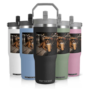 Funny Pitbull Drinking Iced Coffee Flip Straw Tumbler Vintage Pittie Dog Lovers Meme