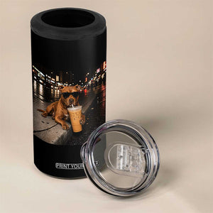 Funny Pitbull Drinking Iced Coffee 4 in 1 Can Cooler Tumbler Vintage Pittie Dog Lovers Meme