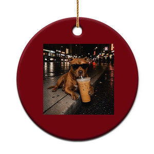 Funny Pitbull Drinking Iced Coffee Ceramic Ornament Vintage Pittie Dog Lovers Meme