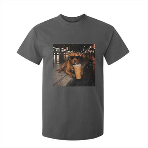 Funny Pitbull Drinking Iced Coffee T Shirt For Kid Vintage Pittie Dog Lovers Meme
