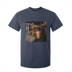 Funny Pitbull Drinking Iced Coffee T Shirt For Kid Vintage Pittie Dog Lovers Meme