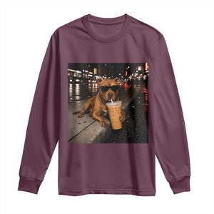 Funny Pitbull Drinking Iced Coffee Long Sleeve Shirt Vintage Pittie Dog Lovers Meme
