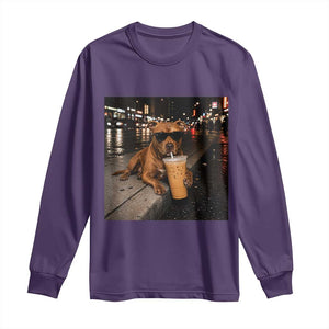 Funny Pitbull Drinking Iced Coffee Long Sleeve Shirt Vintage Pittie Dog Lovers Meme