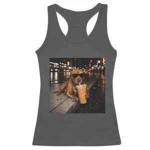Funny Pitbull Drinking Iced Coffee Racerback Tank Top Vintage Pittie Dog Lovers Meme