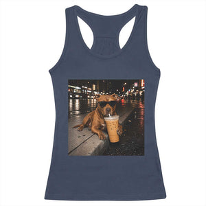 Funny Pitbull Drinking Iced Coffee Racerback Tank Top Vintage Pittie Dog Lovers Meme
