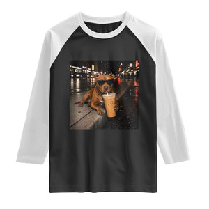 Funny Pitbull Drinking Iced Coffee Raglan Shirt Vintage Pittie Dog Lovers Meme