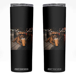 Funny Pitbull Drinking Iced Coffee Skinny Tumbler Vintage Pittie Dog Lovers Meme