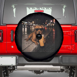 Funny Pitbull Drinking Iced Coffee Spare Tire Cover Vintage Pittie Dog Lovers Meme