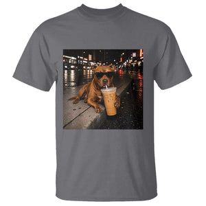 Funny Pitbull Drinking Iced Coffee T Shirt Vintage Pittie Dog Lovers Meme