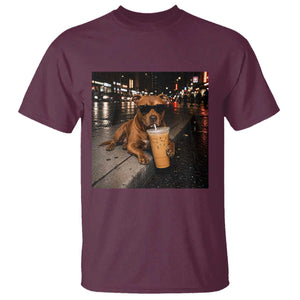 Funny Pitbull Drinking Iced Coffee T Shirt Vintage Pittie Dog Lovers Meme