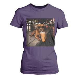 Funny Pitbull Drinking Iced Coffee T Shirt For Women Vintage Pittie Dog Lovers Meme
