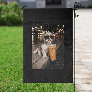 Funny Shih Tzu Drinking Iced Coffee Garden Flag Vintage Dog Lover