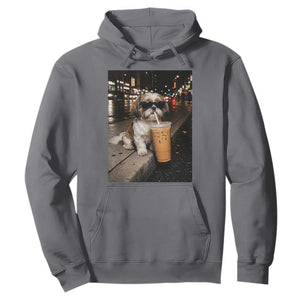 Funny Shih Tzu Drinking Iced Coffee Hoodie Vintage Dog Lover