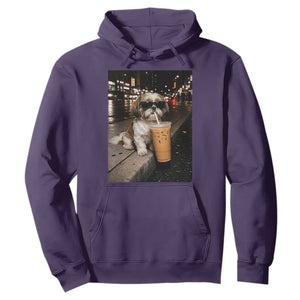 Funny Shih Tzu Drinking Iced Coffee Hoodie Vintage Dog Lover