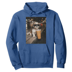 Funny Shih Tzu Drinking Iced Coffee Hoodie Vintage Dog Lover