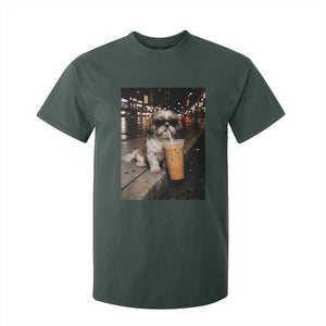Funny Shih Tzu Drinking Iced Coffee T Shirt For Kid Vintage Dog Lover