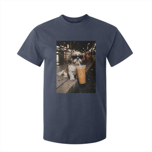 Funny Shih Tzu Drinking Iced Coffee T Shirt For Kid Vintage Dog Lover