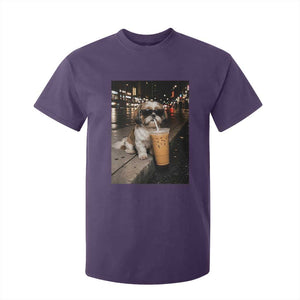 Funny Shih Tzu Drinking Iced Coffee T Shirt For Kid Vintage Dog Lover