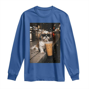 Funny Shih Tzu Drinking Iced Coffee Long Sleeve Shirt Vintage Dog Lover