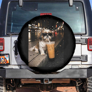 Funny Shih Tzu Drinking Iced Coffee Spare Tire Cover Vintage Dog Lover