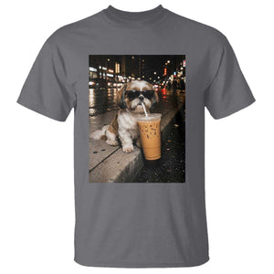 Funny Shih Tzu Drinking Iced Coffee T Shirt Vintage Dog Lover