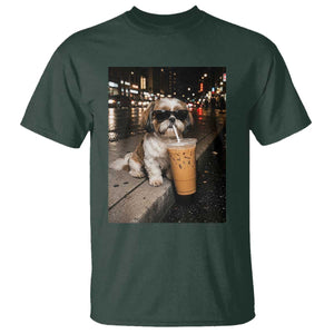 Funny Shih Tzu Drinking Iced Coffee T Shirt Vintage Dog Lover