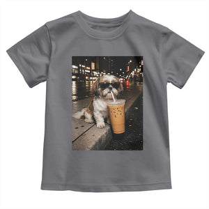 Funny Shih Tzu Drinking Iced Coffee Toddler T Shirt Vintage Dog Lover