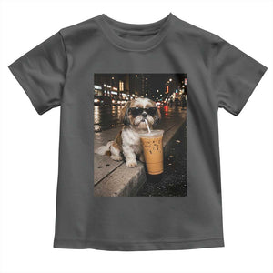 Funny Shih Tzu Drinking Iced Coffee Toddler T Shirt Vintage Dog Lover