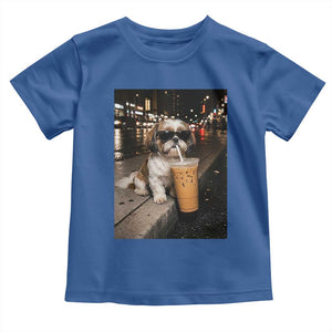 Funny Shih Tzu Drinking Iced Coffee Toddler T Shirt Vintage Dog Lover