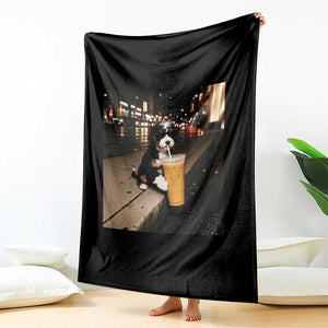 Bernedoodle Dog Drinking Iced Coffee Throw Blanket Funny Coffee Lover Gift for Dog Moms Dads TS10 Print Your Wear