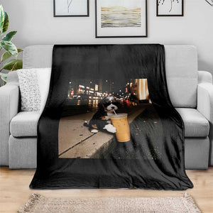 Bernedoodle Dog Drinking Iced Coffee Throw Blanket Funny Coffee Lover Gift for Dog Moms Dads TS10 Print Your Wear