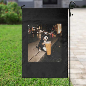 Bernedoodle Dog Drinking Iced Coffee Garden Flag Funny Coffee Lover Gift for Dog Moms Dads TS10 Print Your Wear
