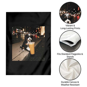 Bernedoodle Dog Drinking Iced Coffee Garden Flag Funny Coffee Lover Gift for Dog Moms Dads TS10 Print Your Wear