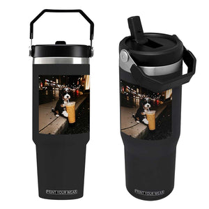 Bernedoodle Dog Drinking Iced Coffee Flip Straw Tumbler Funny Coffee Lover Gift for Dog Moms Dads TS10 One Size: 30 oz Black Print Your Wear